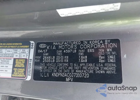 2018 Kia Sportage Ex z USA, uszkodzony, nr VIN KNDPN3AC0J7310720